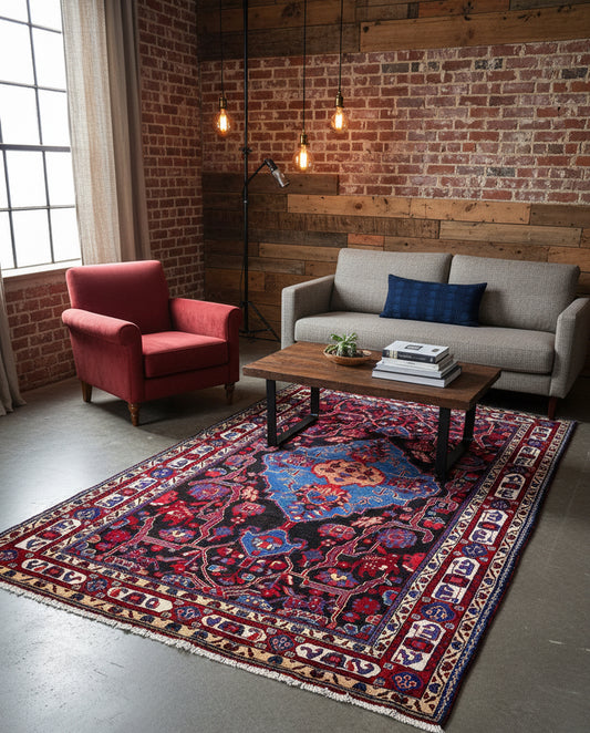 4'9" x 9'6" Hand-Knotted 100% Lamb Wool Pile Nahavande Area Rug - Carpet