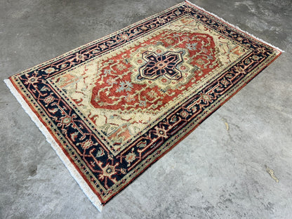 3’x5’ Hand-Knotted 100% Wool Indoserapi Area Rug - Carpet