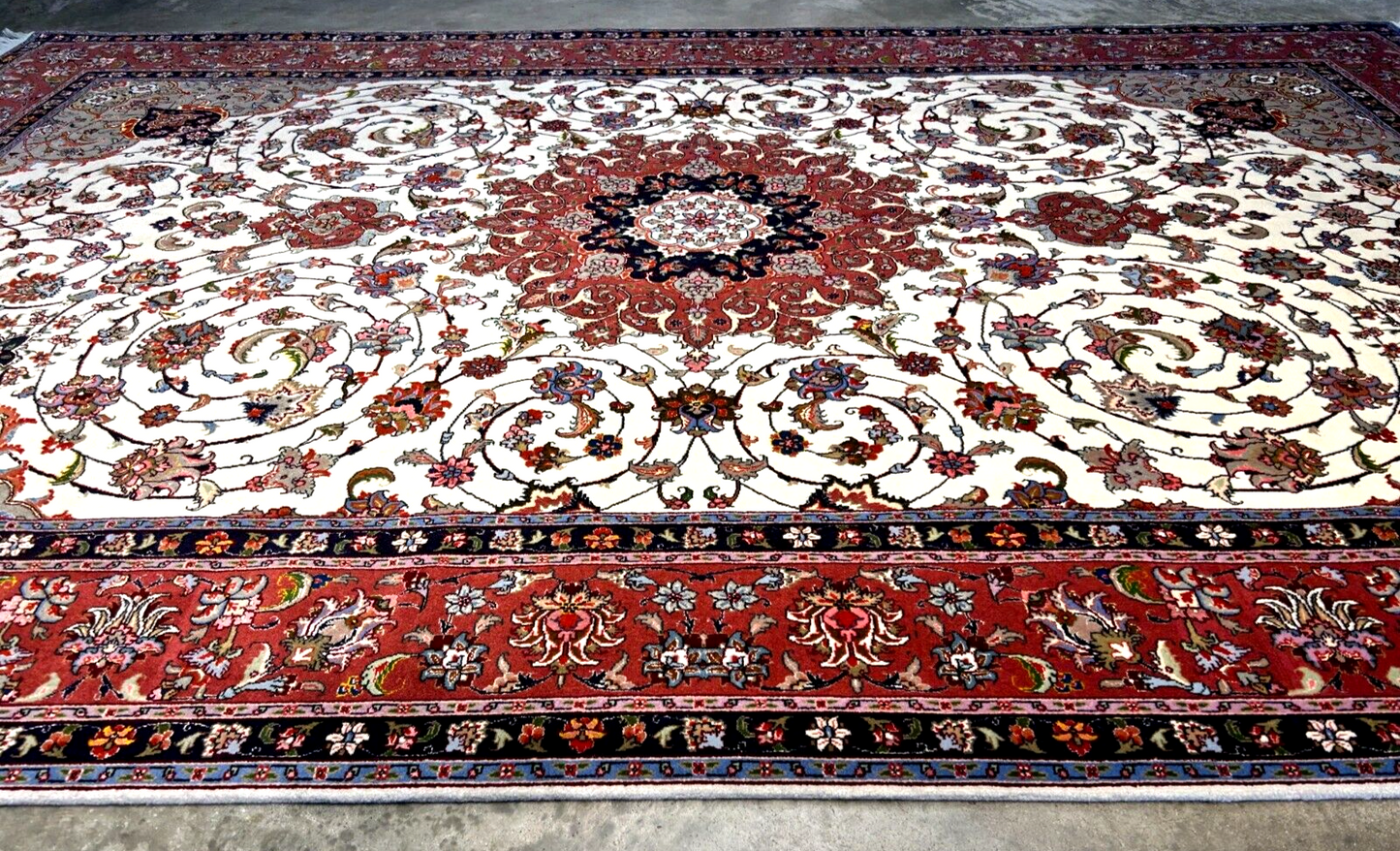 6'2"x9'3" Fine Hand-Knotted Wool & Silk Blend Tabrize Carpet - Area Rug