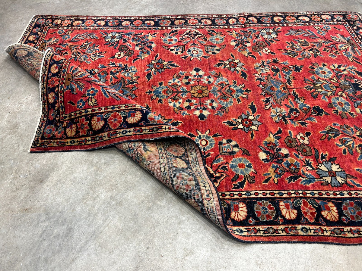 3'4"x4'10" Antique Hand-Knotted 100% Wool Pile Sarouke Mohajeran Rug