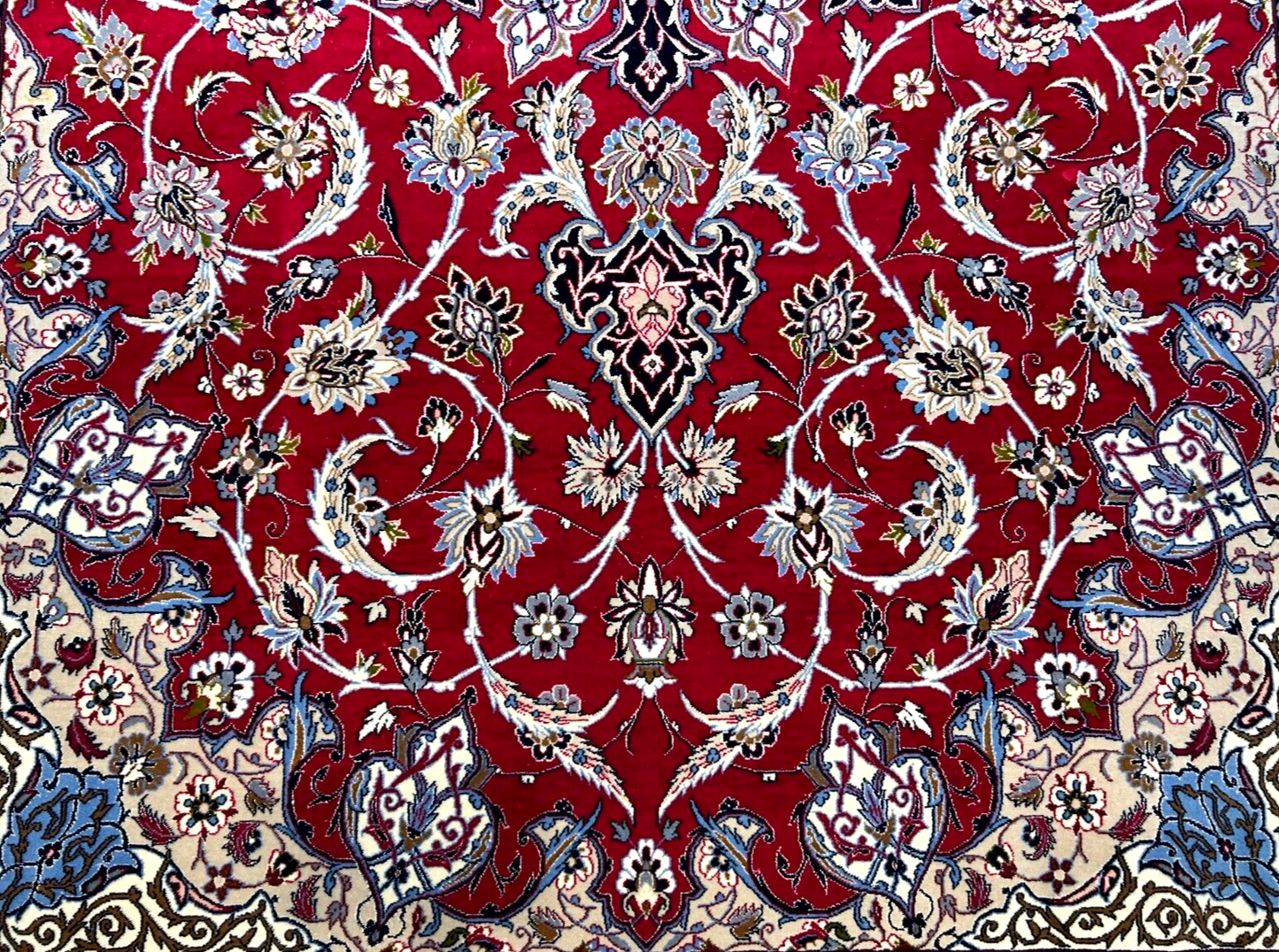 6'7"x9'10" Fine Hand-Knotted Wool & Silk Blend Isfahane Area Rug - Signed