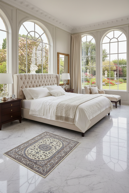 4'4"x6'4" Fine Hand-Knotted Wool & Silk Blend Naine Carpet - Area Rug