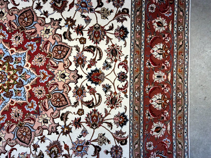 6'7"x10'1" Fine Hand-Knotted Wool & Silk Tabrize Rug - Area Carpet