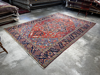 Collector Item - 8'x11'4" Antique Fine Lamb Wool Hand-knotted Serapie Rug