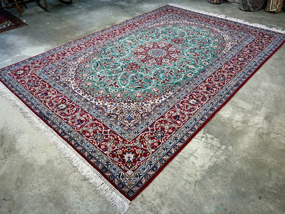 6'9"x10' Extra-Fine Hand-Knotted Wool & Silk Blend Isfahane Area Rug - Signed