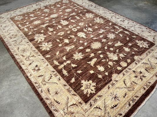 6'7"x9'5" Hand-Knotted 100% Wool Pile Pishawar Oushak Carpet - Area Rug