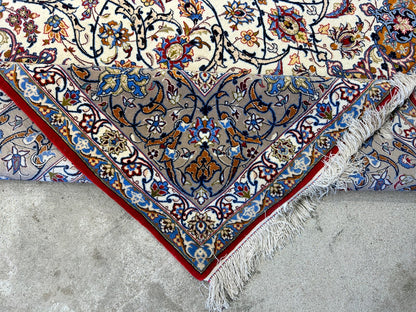 7'x10'8" Fine Hand-Knotted Wool & Silk Blend Isfahane Carpet - Area Rug