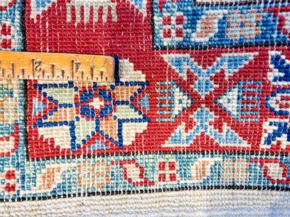 3'5"x4'9" Fine Hand-Knotted 100% Wool Pile Kazak Rug