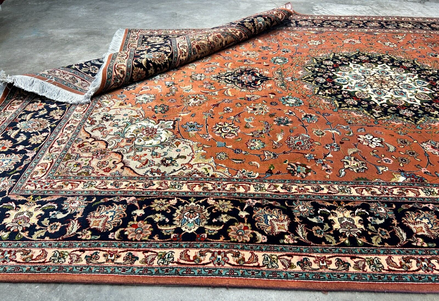 6'9"x10'2" Fine Hand-Knotted Wool & Silk Blend Tabrize Carpet - Area Rug