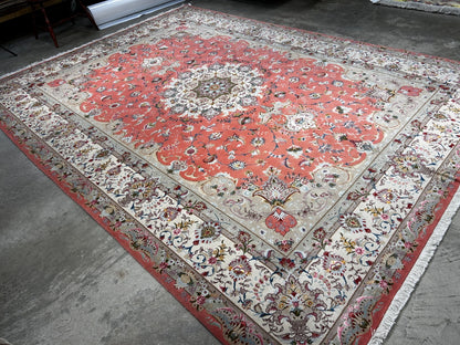 8'4"x12'3" Very Fine Hand-Knotted Wool & Silk Tabrize Rug