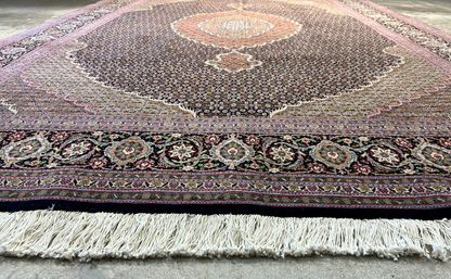 6'7"x9'9" Fine Hand-Knotted Wool & Silk Blend Tabrize Mahi Area Rug