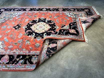 7'x10' Fine Hand-Knotted Wool & Silk Tabrize Rug - Area Carpet