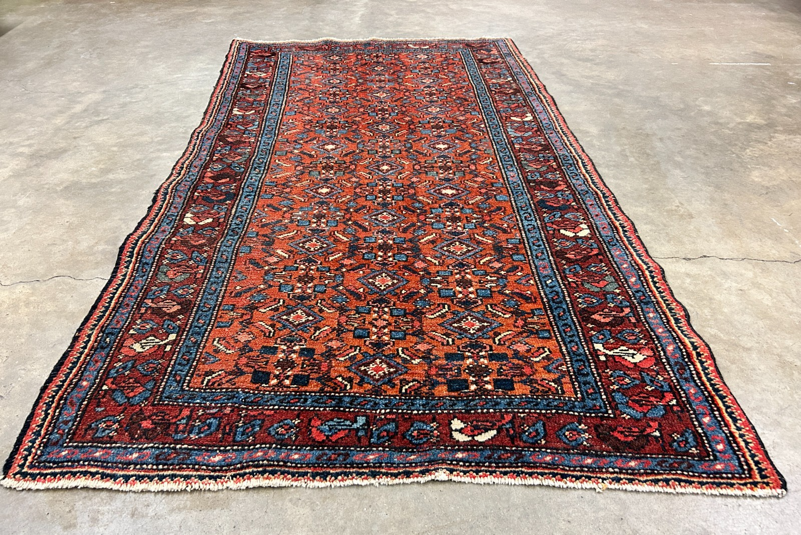3'4"x6'2" Antique Hand-Knotted 100% Wool Pile Hamadane Area Rug - Carpet