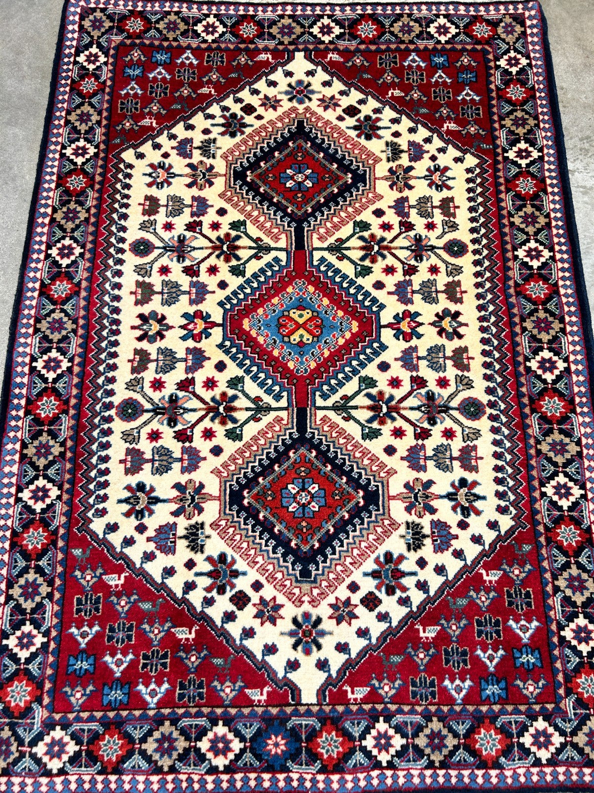 3'5"x5' Hand-Knotted 100% Wool Pile Yalamehe Rug