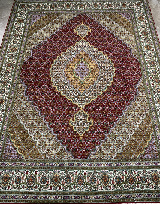 5'x6'8" Fine Hand-Knotted Wool & Silk Blend Tabrize Mahi Carpet - Area Rug