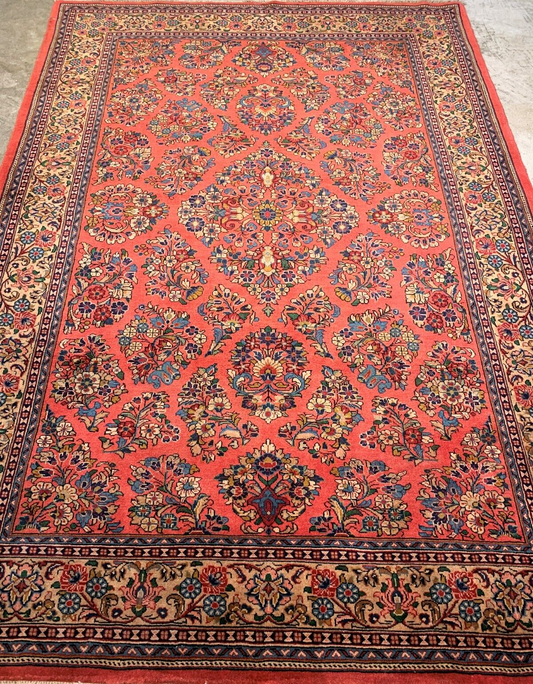 5'9"x8'2" Hand-Knotted 100% Wool Pile Sarouke Carpet - Area Rug