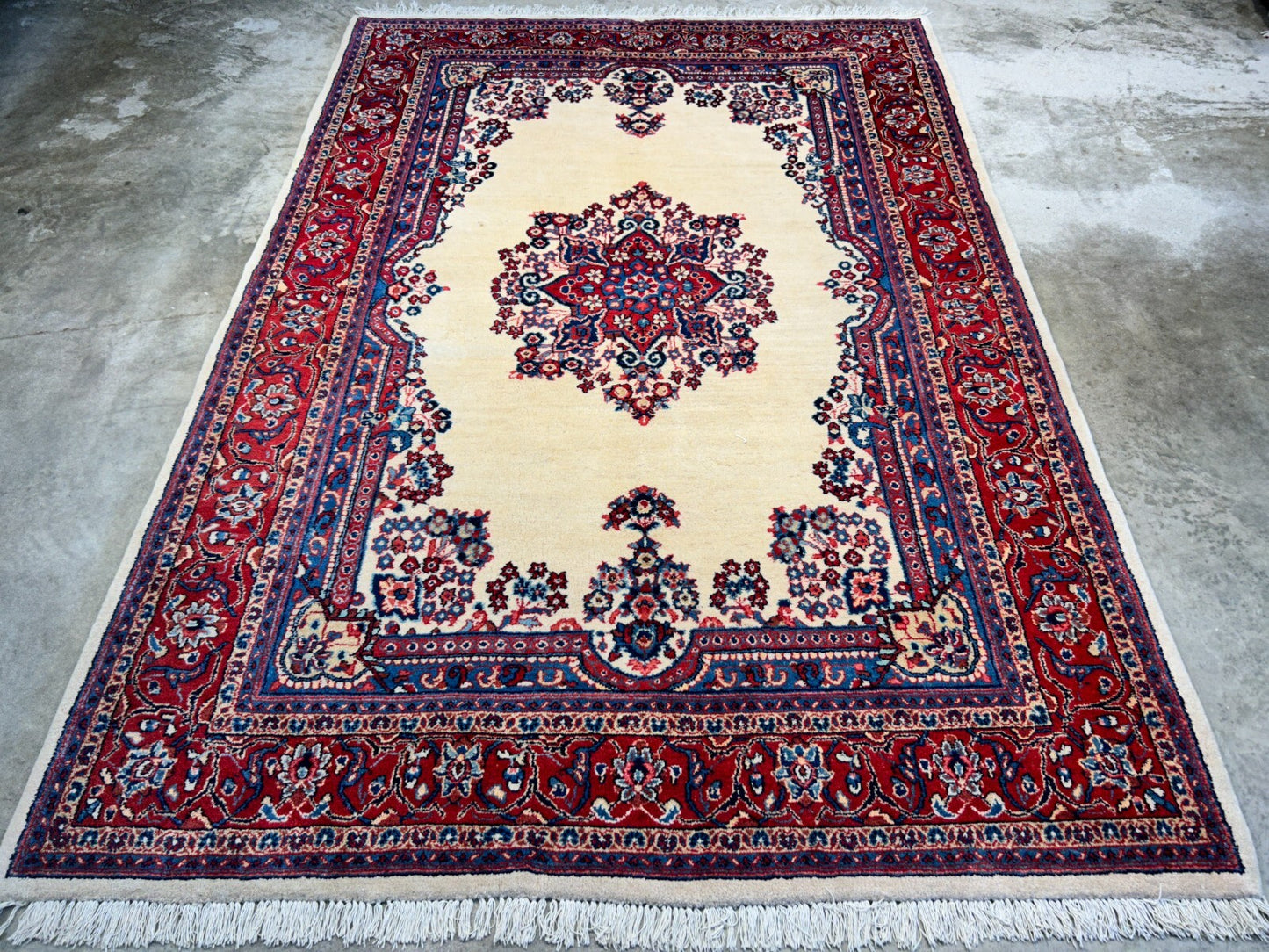 6'2"x9' Hand-Knotted 100% Wool Pile Sarouke Carpet - Area Rug
