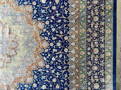 10'1"x13'1" Exquisite Signed Hand-Knotted 100% Silk Qume Rug