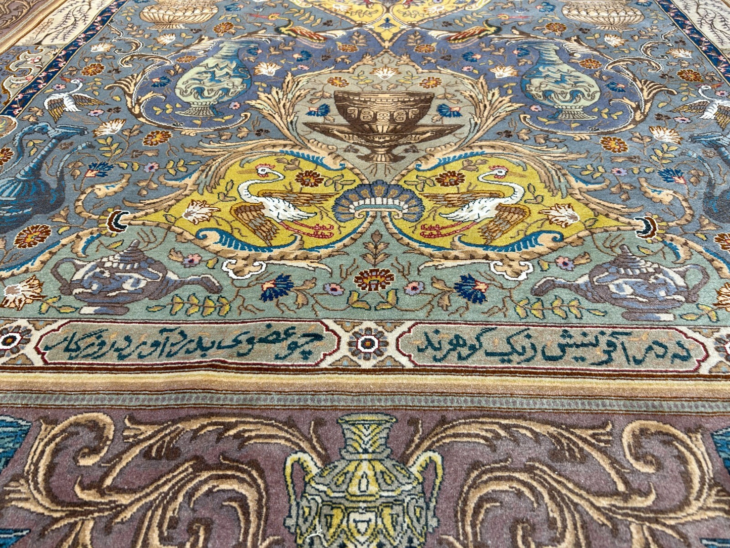 Exquisite 5'10"x8'3" Hand-Knotted Wool & Silk Blend Tabrize Carpet - Area Rug