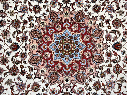 6'7"x10'1" Fine Hand-Knotted Wool & Silk Tabrize Rug - Area Carpet