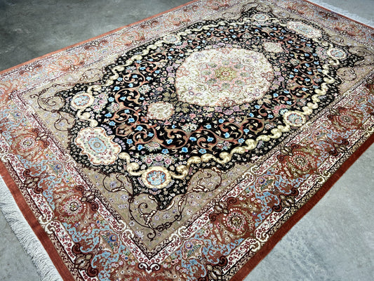 6'6"x9'6" Exquisite Extra-Fine Hand-Knotted 100% Silk Qume Carpet - Area Rug