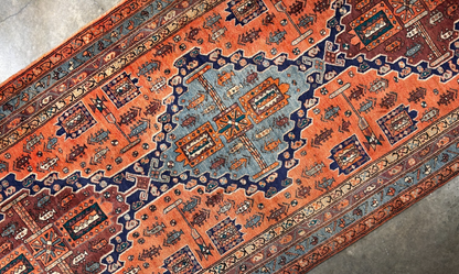 4'8" x 11'0" Hand-Knotted 100% Wool Pile Hamadane Area Rug - Carpet