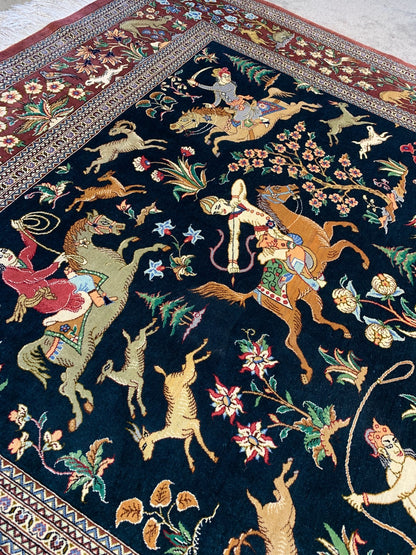 4'3"x6'8" Exquisite Extra-Fine Hand-Knotted 100% Silk Qume Area Rug - Carpet