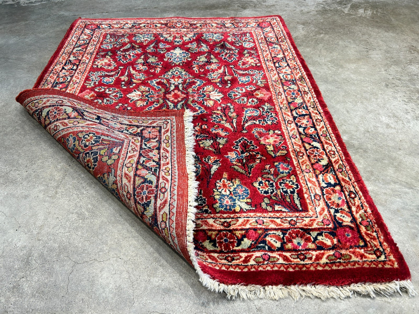 3'1"x4'1" Rare Size Antique Hand-Knotted 100% Wool Pile Sarouke Rug