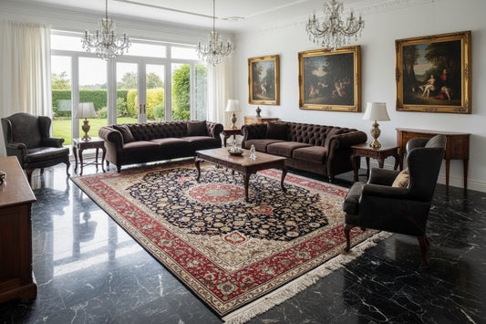 8'7"x12'3" Very Fine Hand-Knotted Wool & Silk Tabrize Area Rug - Carpet