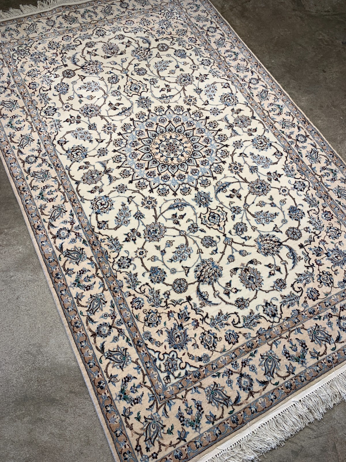 4'x6'4" Fine Hand-Knotted Wool & Silk Blend Naine Carpet - Area Rug