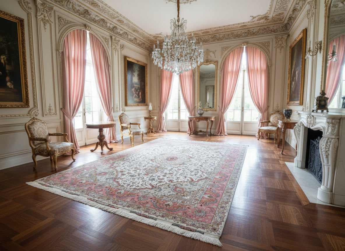 8'3"x11'6" Very Fine Hand-Knotted Wool & Silk Tabrize Area Rug - Signed