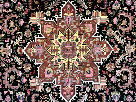6'6"x9'6" Fine Hand-Knotted Wool & Silk Blend Tabrize Herize Carpet - Area Rug