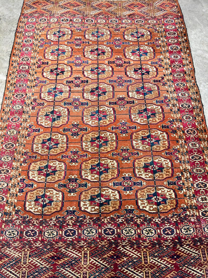 3'10"x6' Antique Hand-Knotted 100% Wool Pile Turkman Bokhara Rug