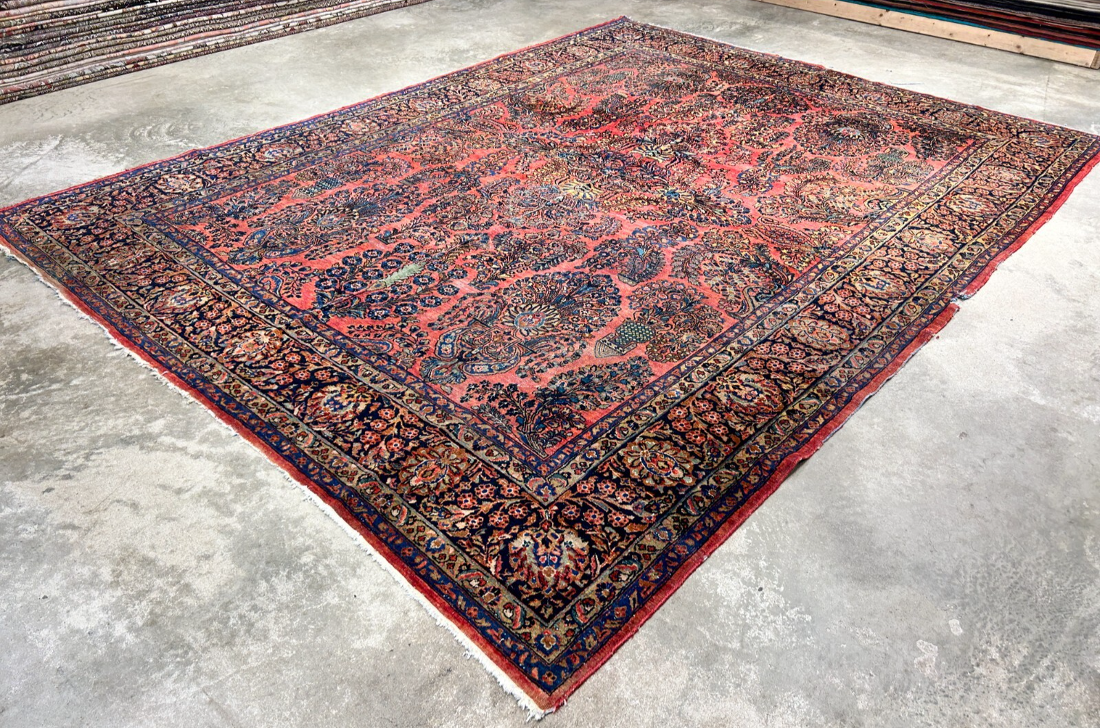 8'11"x11'8" Antique Fine Lamb Wool Sarouke Rug Hand-knotted Carpet