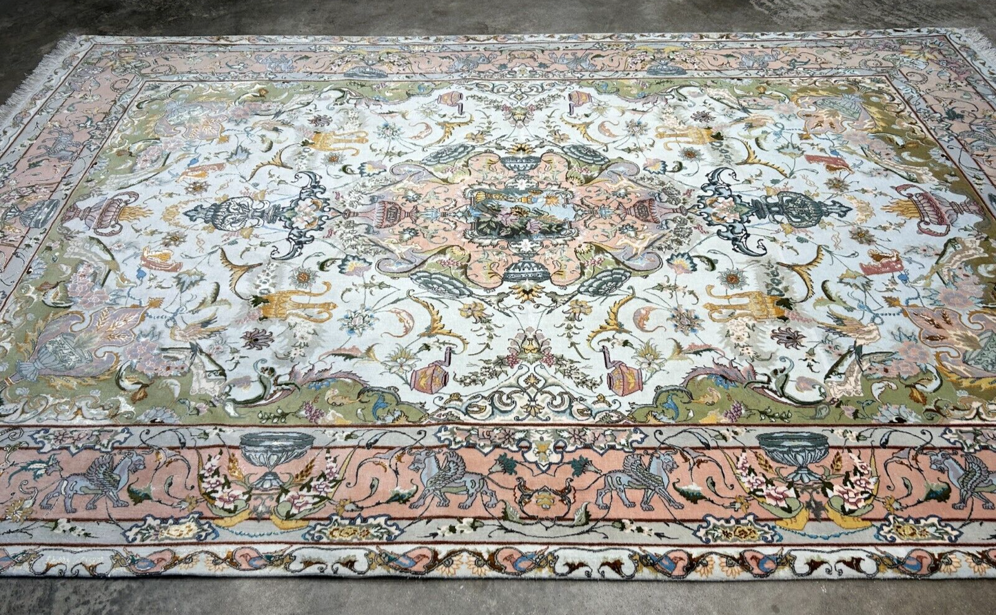 6'8"x10' Very-Fine Hand-Knotted Wool & Silk Blend Tabrize Carpet - Area Rug