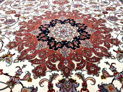 6'2"x9'3" Fine Hand-Knotted Wool & Silk Blend Tabrize Carpet - Area Rug