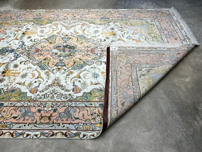 6'8"x10' Very-Fine Hand-Knotted Wool & Silk Blend Tabrize Carpet - Area Rug