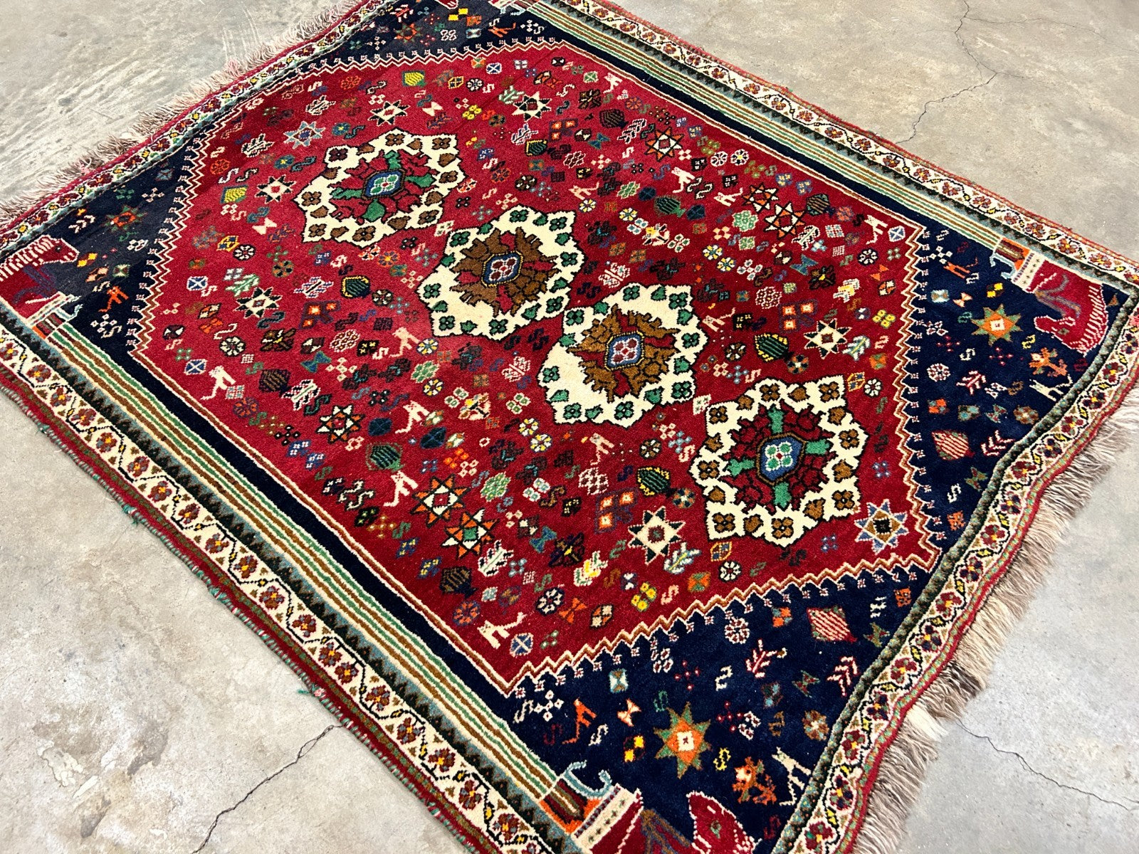 3'11"x4'7" Hand-Knotted 100% Wool Pile Ghashghaei Area Rug - Carpet