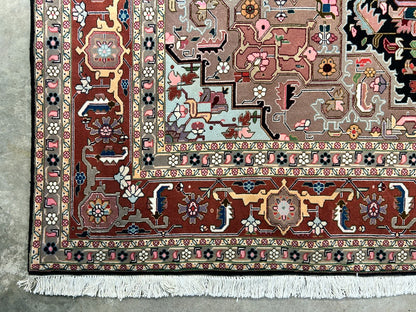 6'6"x9'6" Fine Hand-Knotted Wool & Silk Blend Tabrize Herize Carpet - Area Rug