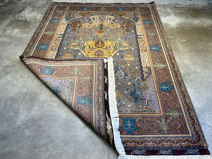 Exquisite 5'10"x8'3" Hand-Knotted Wool & Silk Blend Tabrize Area Rug - Carpet