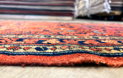 Collector Antique - 3'6"x4'4" Hand-Knotted 100% Wool Pile Sarouke Lilian Rug