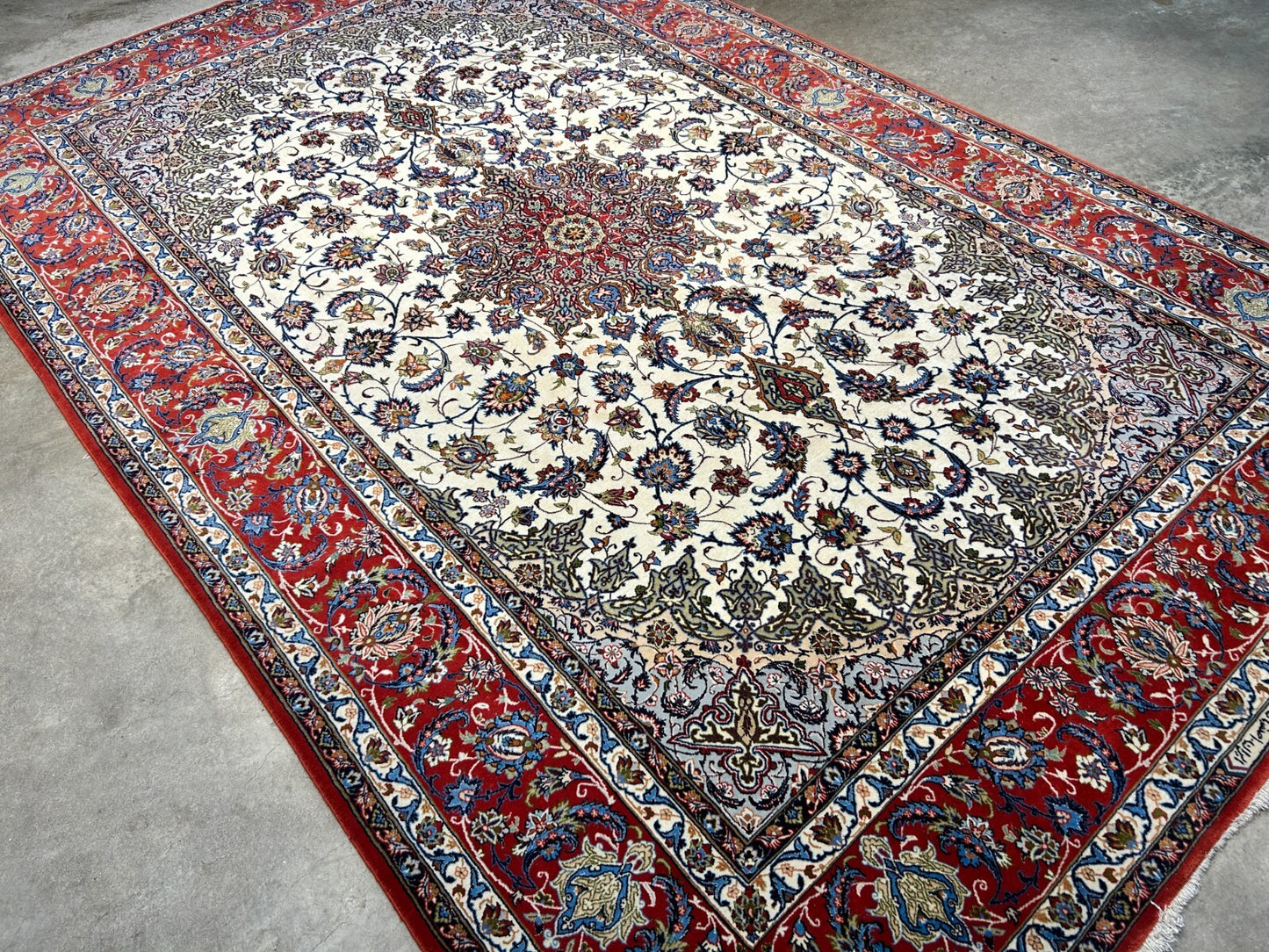 6'9"x10'3" Extra-Fine Hand-Knotted Wool & Silk Blend Isfahane Area Rug - Signed