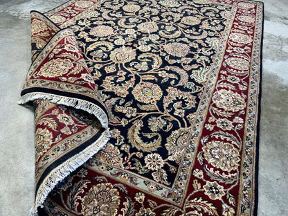 6'2"x9'4'' Hand-Knotted 100% Wool Pile Indo-Agra Area Rug - Area Carpet