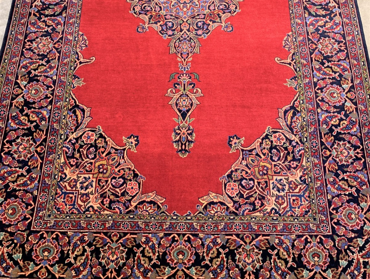 Collector Item - 4'6"x6'10" Hand Knotted Antique Fine Wool Pile Kashane Rug