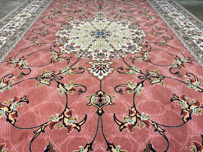 6'8"x10'4" Fine Hand-Knotted Wool & Silk Tabrize Rug - Area Carpet