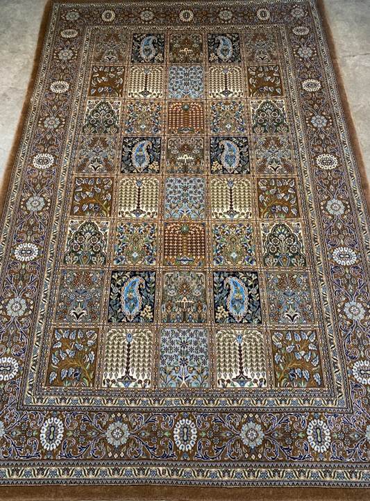 4'6"x7' Fine Hand-Knotted 100% Wool Pile Qume Rug