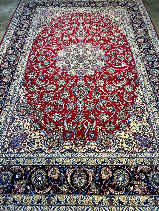 6'9"x10'3" Extra-Fine Hand-Knotted Wool & Silk Blend Isfahane Carpet - Area Rug