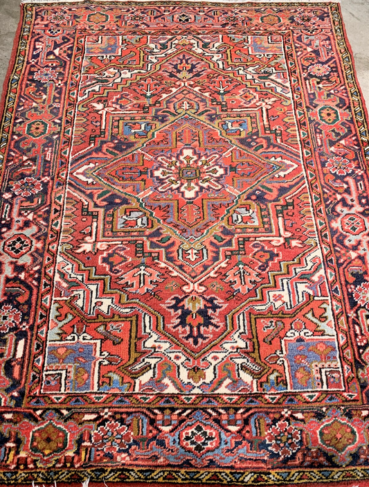 4'10" x 6'4" Fine Hand-Knotted 100% Wool Geometric Herize Area Rug - Carpet