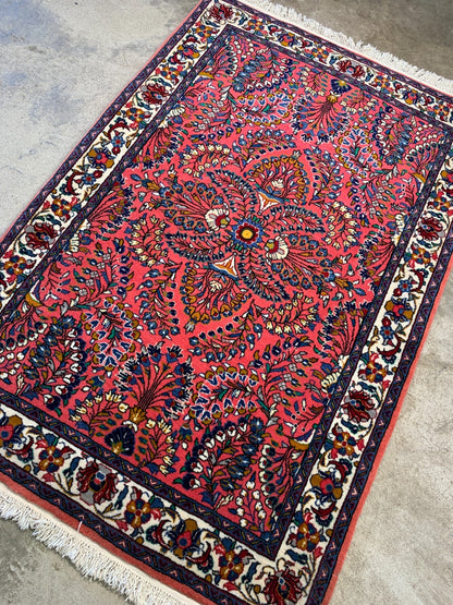 3'6"x5'2'' Hand-Knotted 100% Wool Pile Sarouke Area Rug