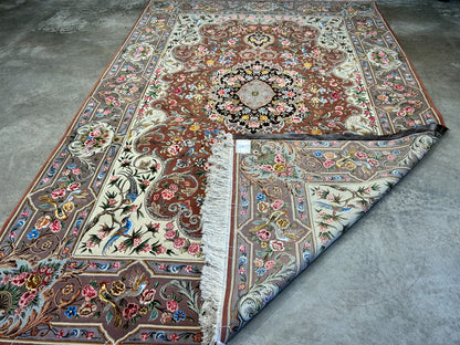 6'9"x9'10" Extra-Fine Hand-Knotted Wool & Silk Blend Tabrize Carpet - Area Rug